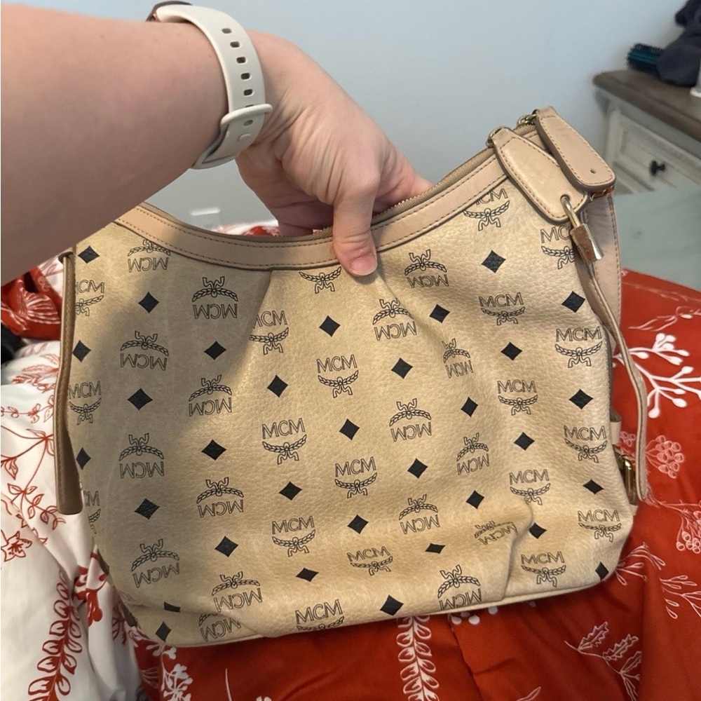 Authentic MCM Tan Monogram Shoulder Bag - Picture 2 of 10